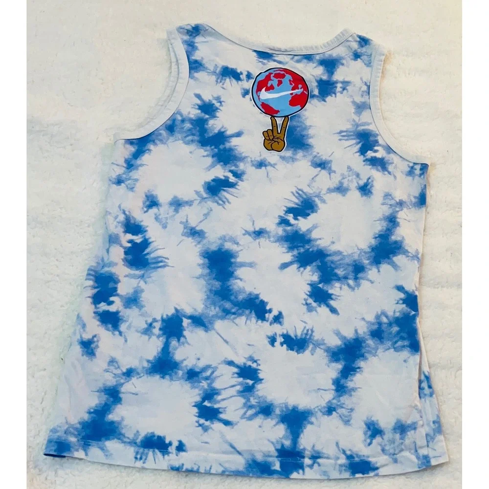 Nike Mens Tie Dye Tank Top Blue White Just Do It Peace Globe Graphic Small